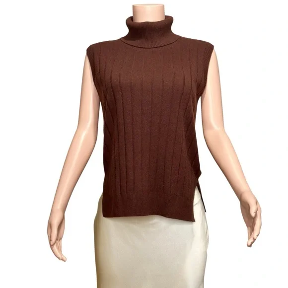 LILYSILK Turtleneck Sleeveless Cashmere Vest, Fruitwood, Small - Picture 6 of 10